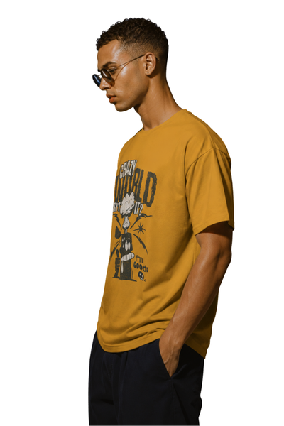 Crazy World | Men's Mustard T-shirt | Cartoon