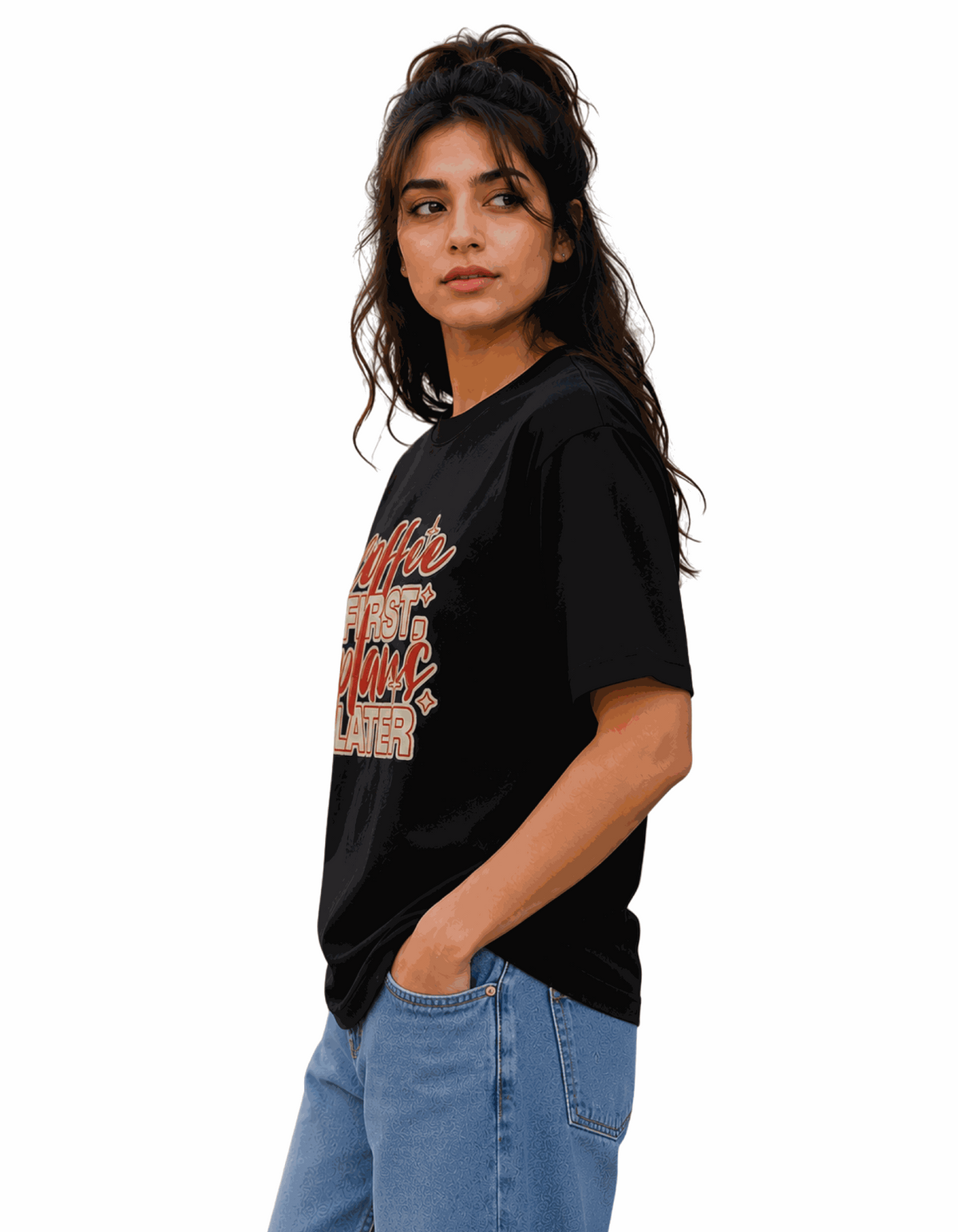 Coffee First | Women's Black T-shirt | Coffee