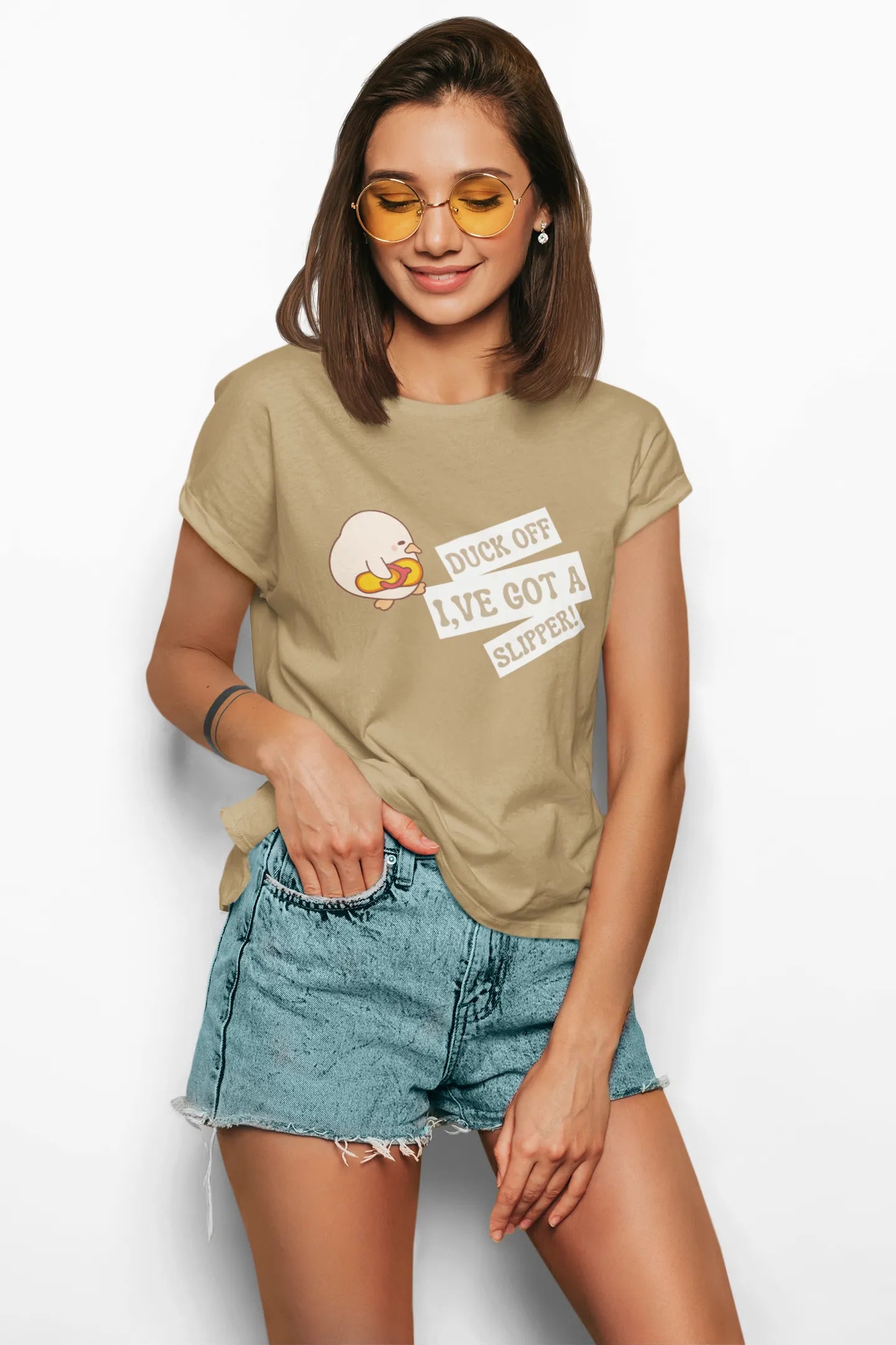 "Funny Duck Off Slipper T-Shirt – Cute Angry Duck Graphic Tee" | Women’s T-shirt for Animal Lovers
