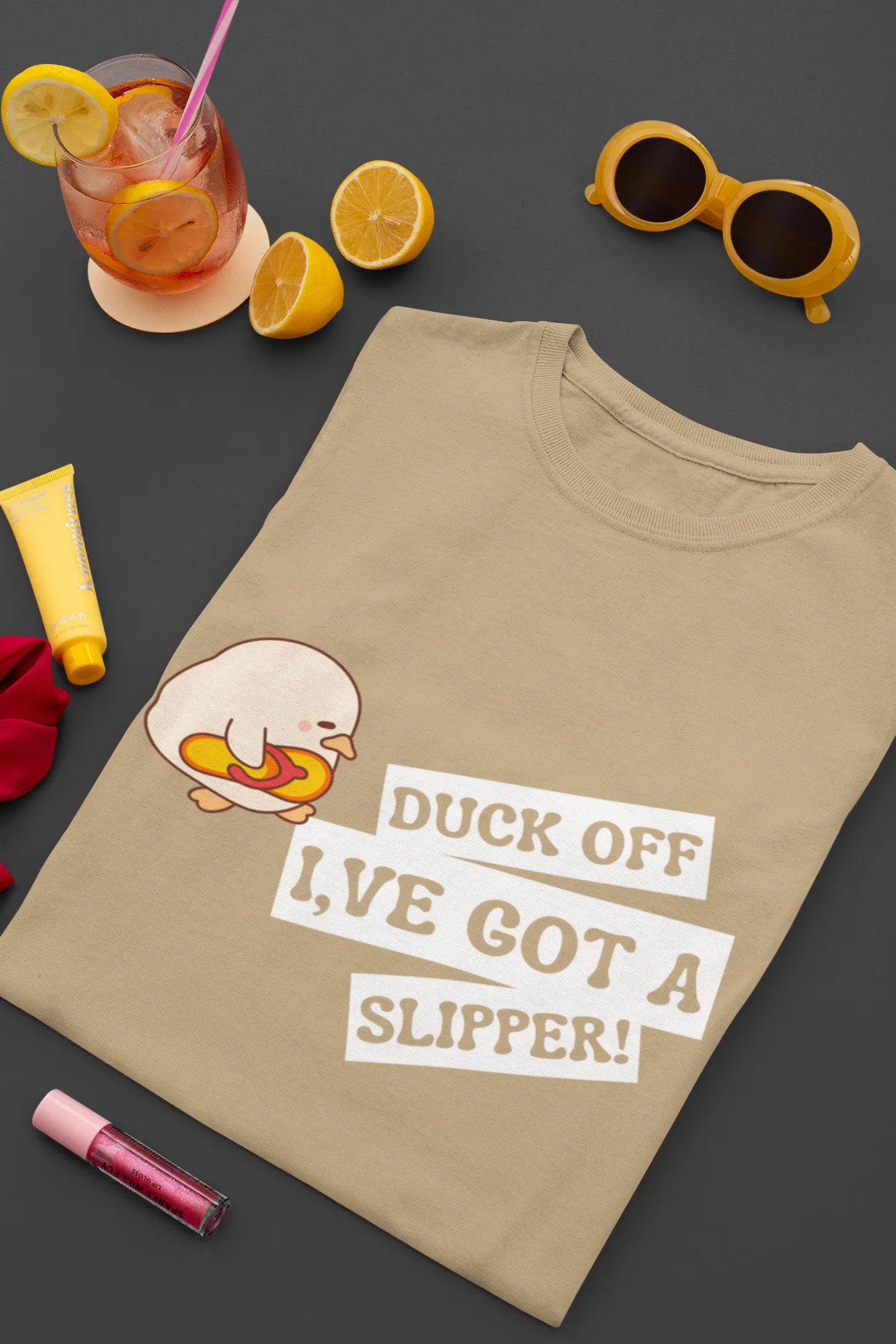 "Funny Duck Off Slipper T-Shirt – Cute Angry Duck Graphic Tee" | Women’s T-shirt for Animal Lovers