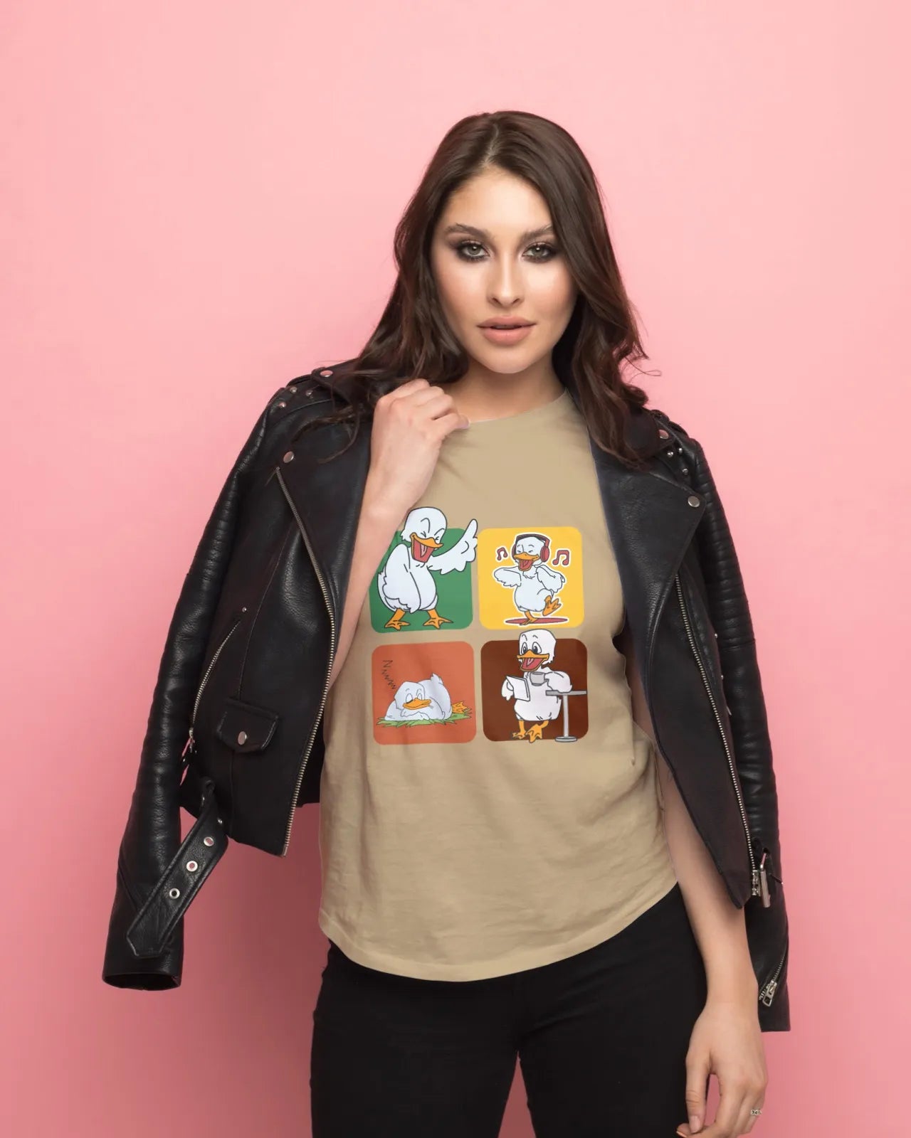 "Mood Swing Duck Graphic T-Shirt – Funny Cartoon Vibes Tee | Chill, Dance, Sleep & Read" | Women’s T-shirt for Cartoon Lovers