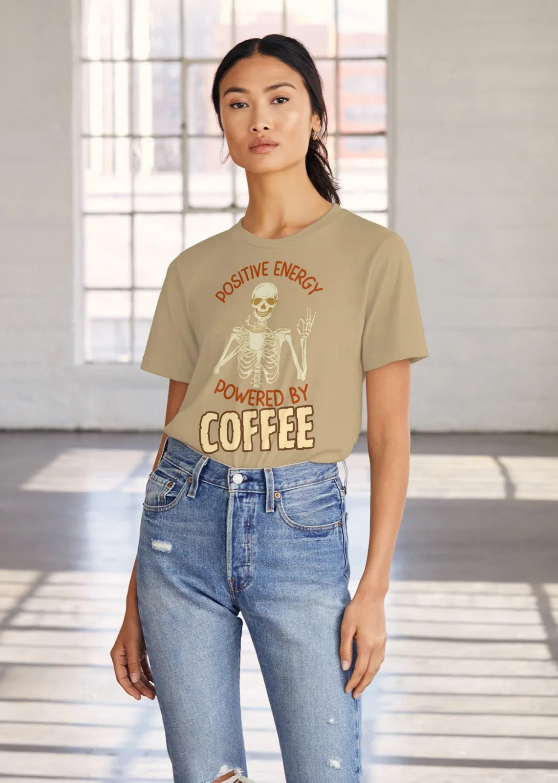 "Positive Energy Powered By Coffee" | Women’s Coffee Lovers T-shirt