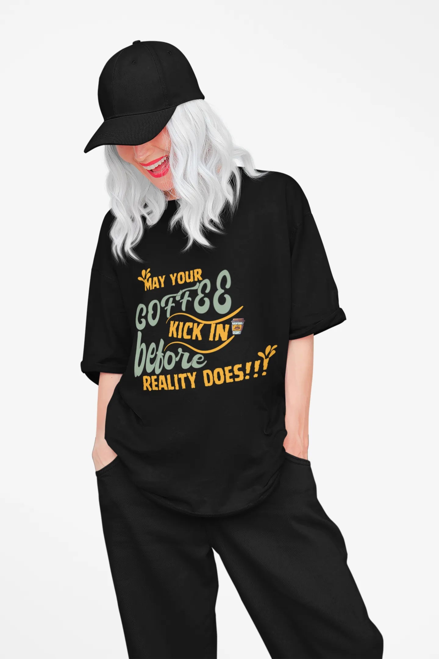 "May Your Coffee Kick In Before Reality Does" | Women’s Coffee Lovers T-shirt