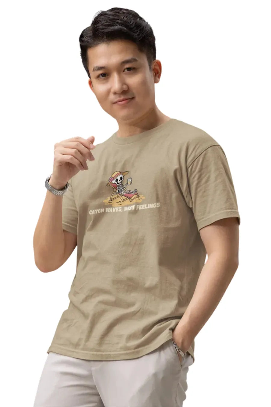 Double Impact Travel-Adventure T-shirt – Beach Vibes | Men's Beige T-shirt for Travel and Adventure Lovers