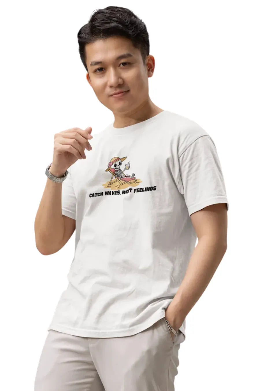 Double Impact Travel-Adventure T-shirt – Beach Vibes | Men's Off-White T-shirt for Travel and Adventure Lovers