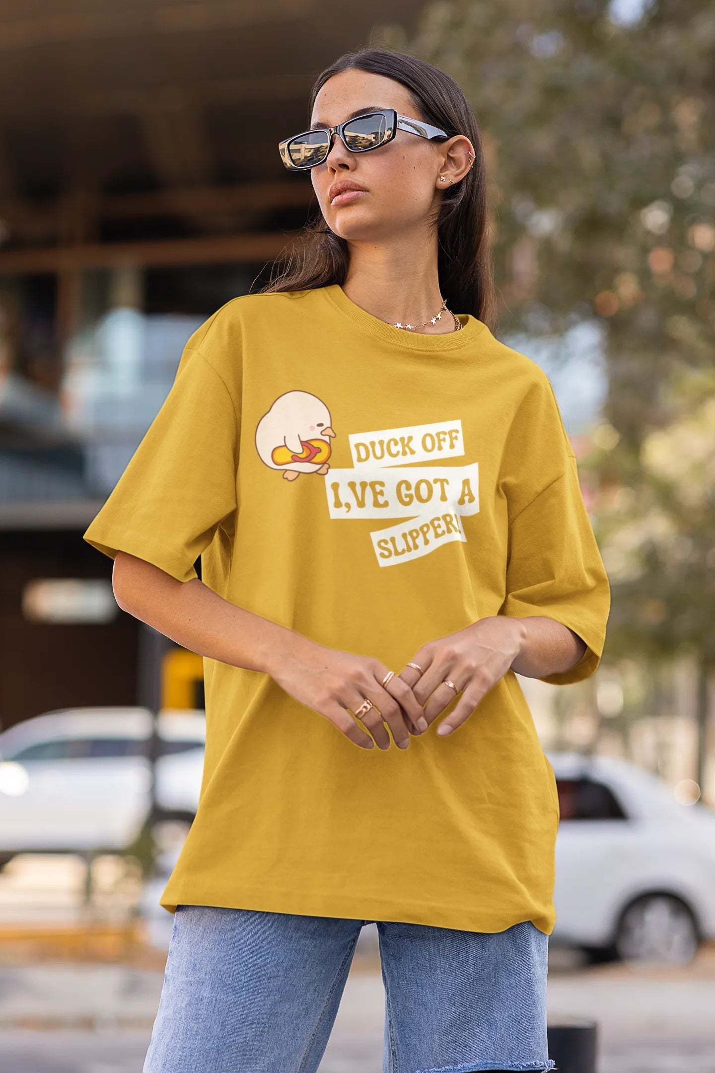 "Funny Duck Off Slipper T-Shirt – Cute Angry Duck Graphic Tee" | Women’s T-shirt for Animal Lovers