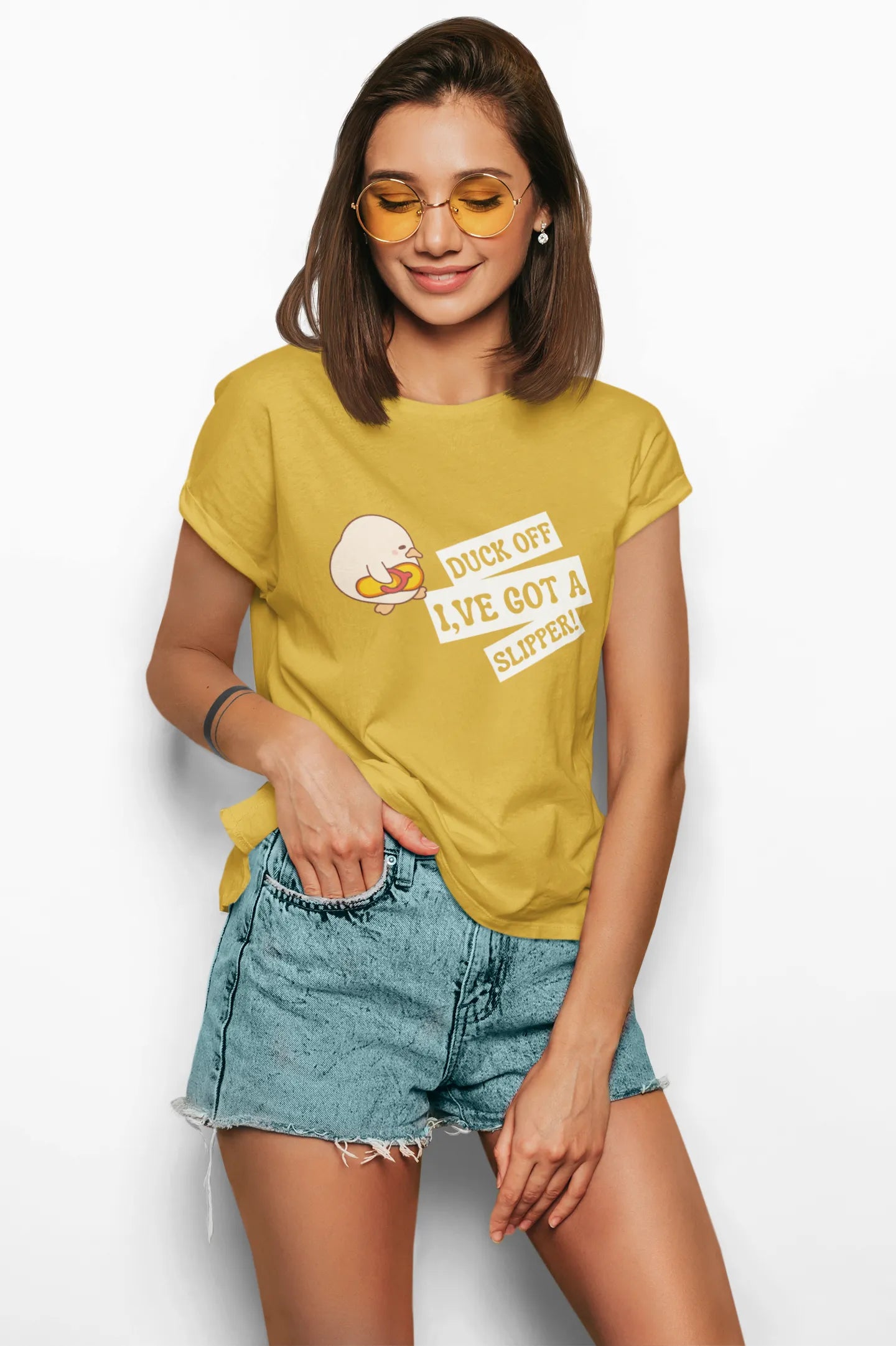 "Funny Duck Off Slipper T-Shirt – Cute Angry Duck Graphic Tee" | Women’s T-shirt for Animal Lovers