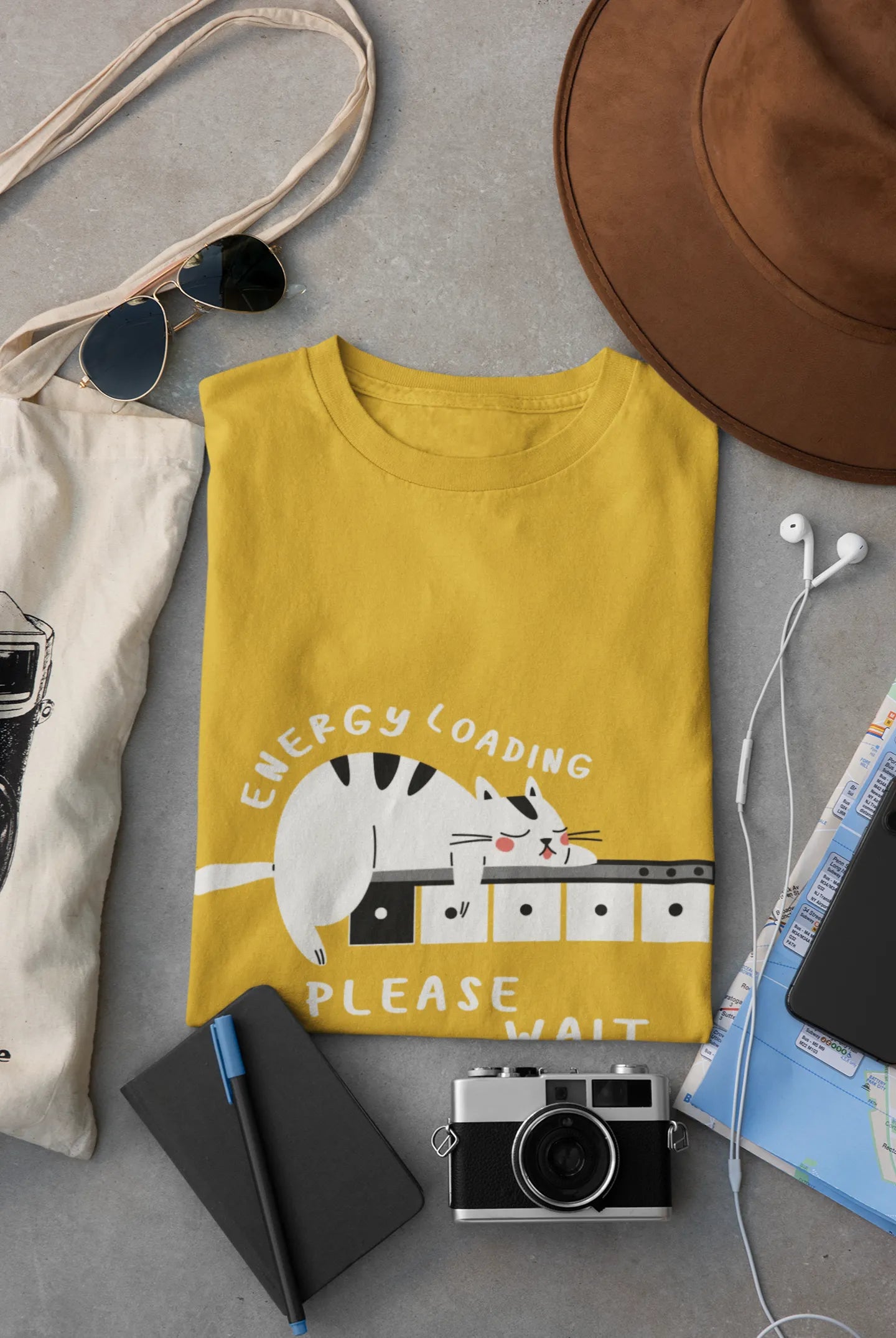 "Low Battery Mode Activated – Cute Lazy Cat Graphic Tee" | Men’s T-shirt for Animal Lovers
