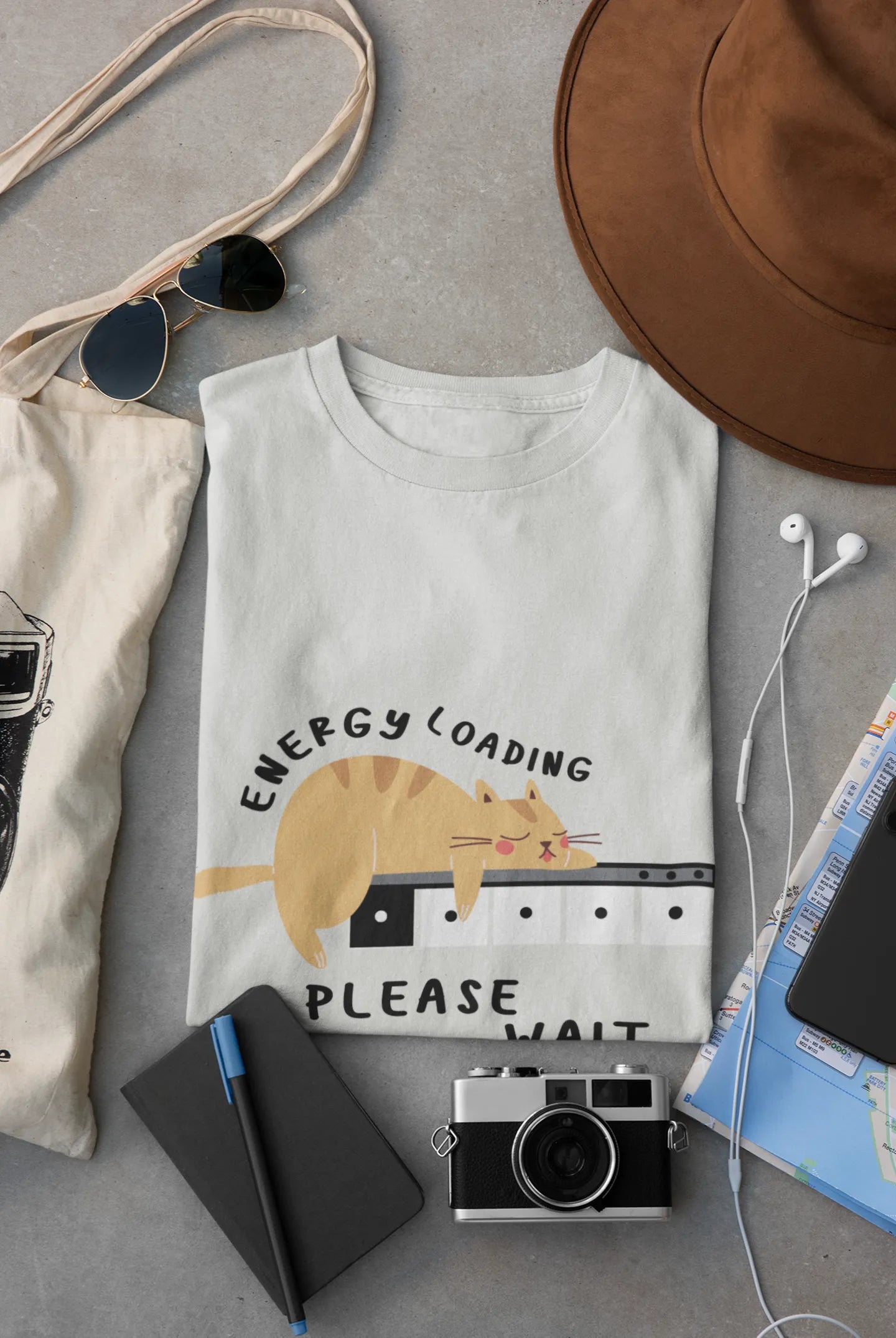 "Low Battery Mode Activated – Cute Lazy Cat Graphic Tee" | Men’s T-shirt for Animal Lovers