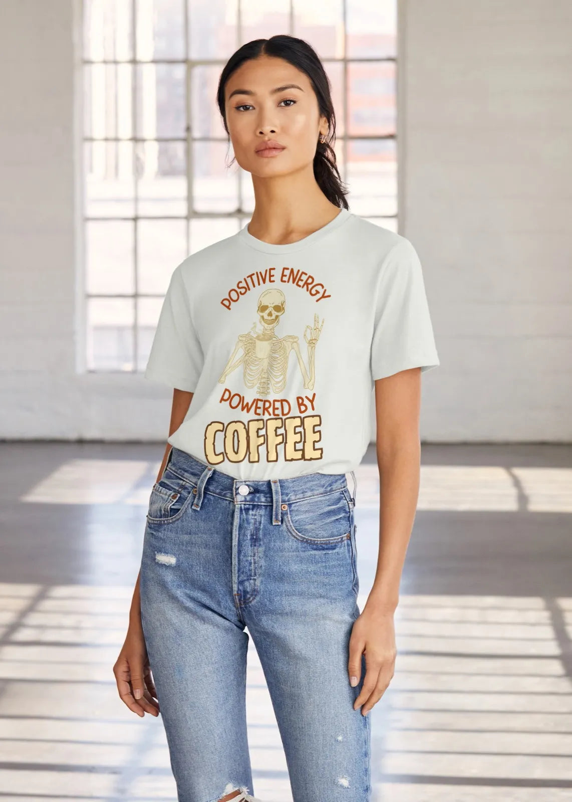 "Positive Energy Powered By Coffee" | Women’s Coffee Lovers T-shirt