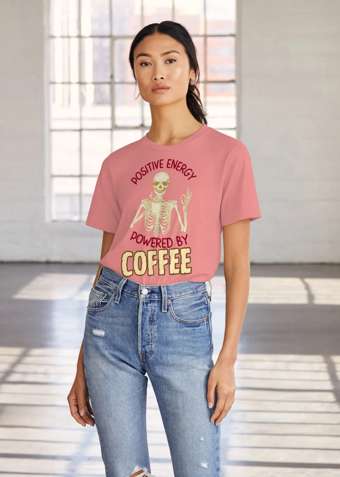 "Positive Energy Powered By Coffee" | Women’s Coffee Lovers T-shirt