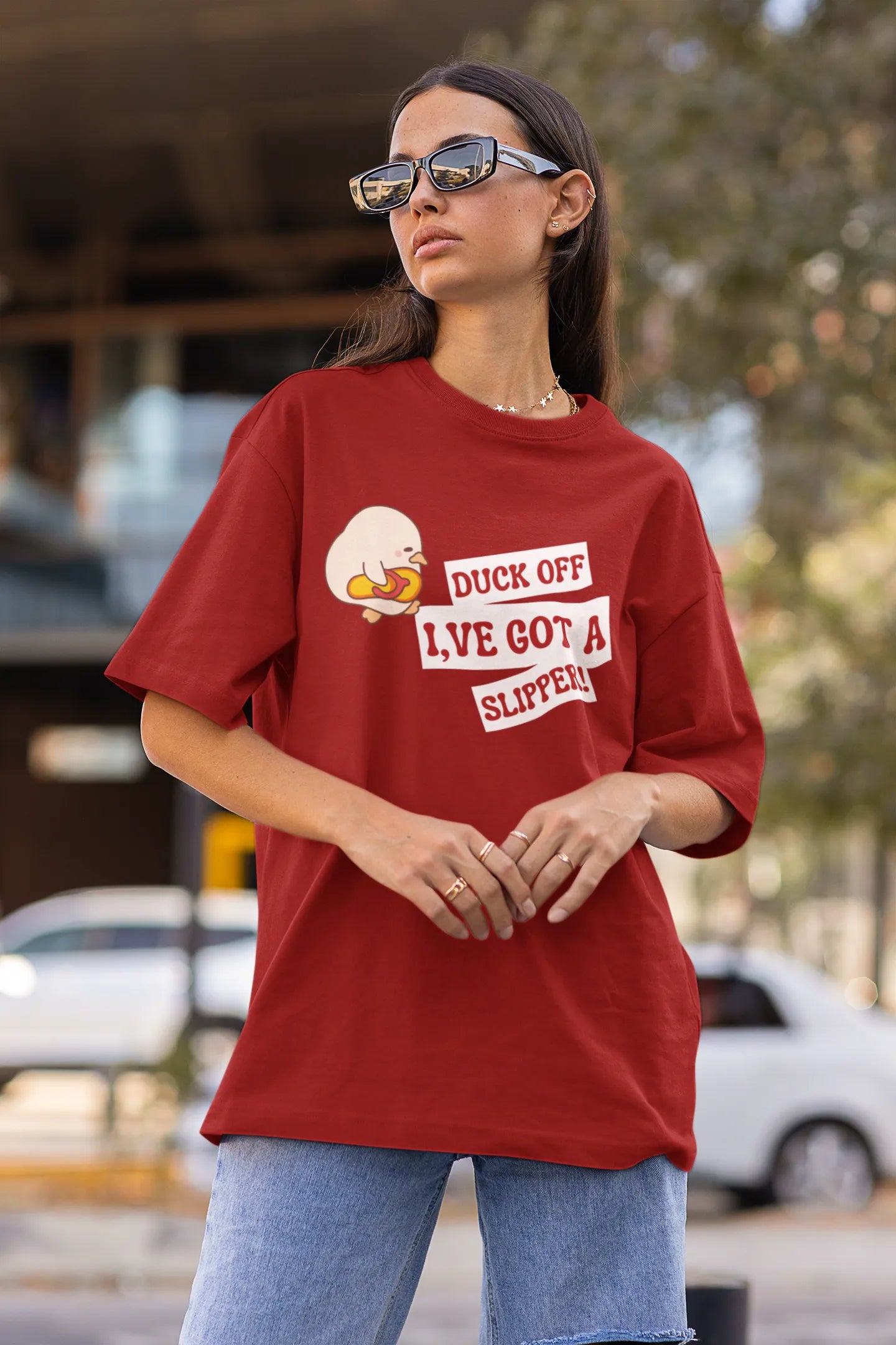 "Funny Duck Off Slipper T-Shirt – Cute Angry Duck Graphic Tee" | Women’s T-shirt for Animal Lovers