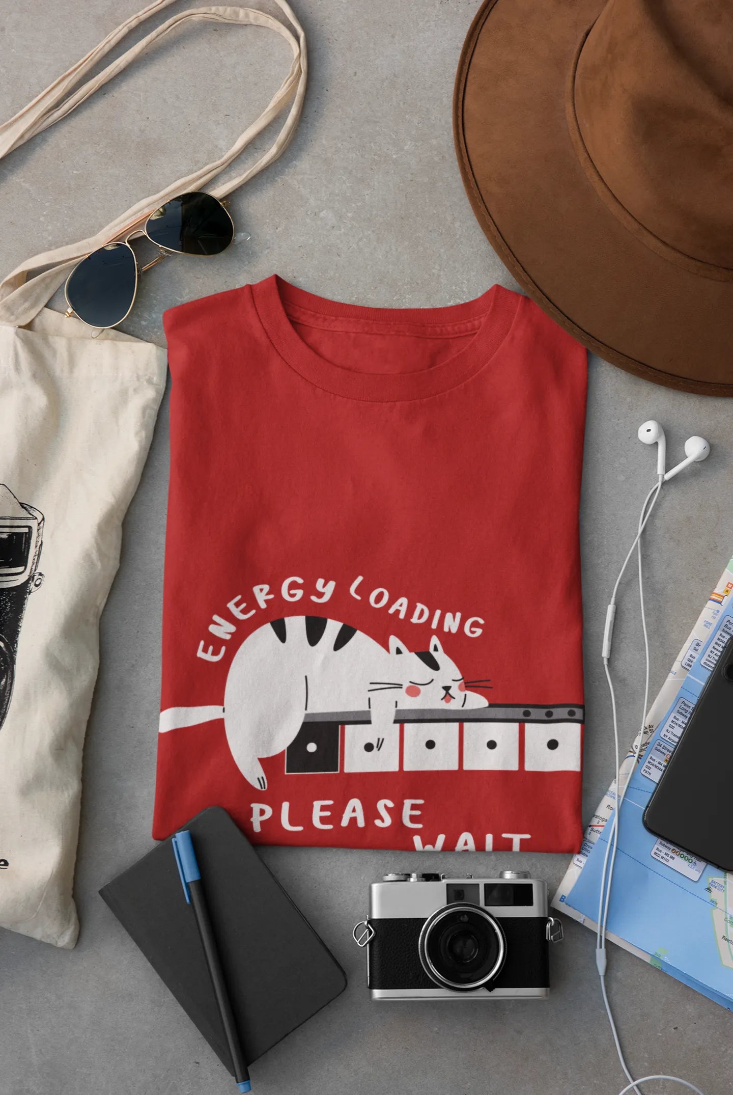 "Low Battery Mode Activated – Cute Lazy Cat Graphic Tee" | Men’s T-shirt for Animal Lovers