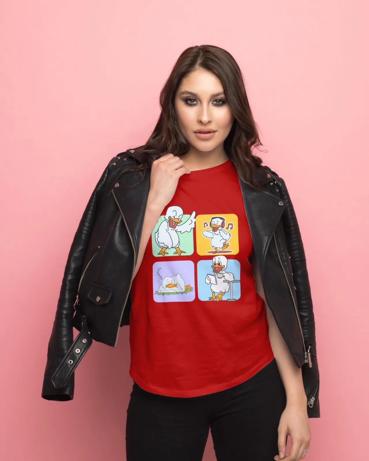 "Mood Swing Duck Graphic T-Shirt – Funny Cartoon Vibes Tee | Chill, Dance, Sleep & Read" | Women’s T-shirt for Cartoon Lovers