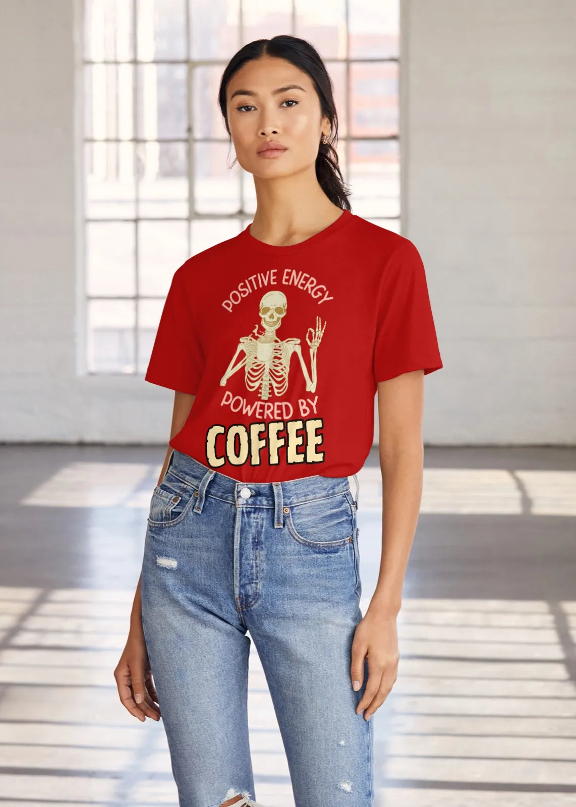 "Positive Energy Powered By Coffee" | Women’s Coffee Lovers T-shirt