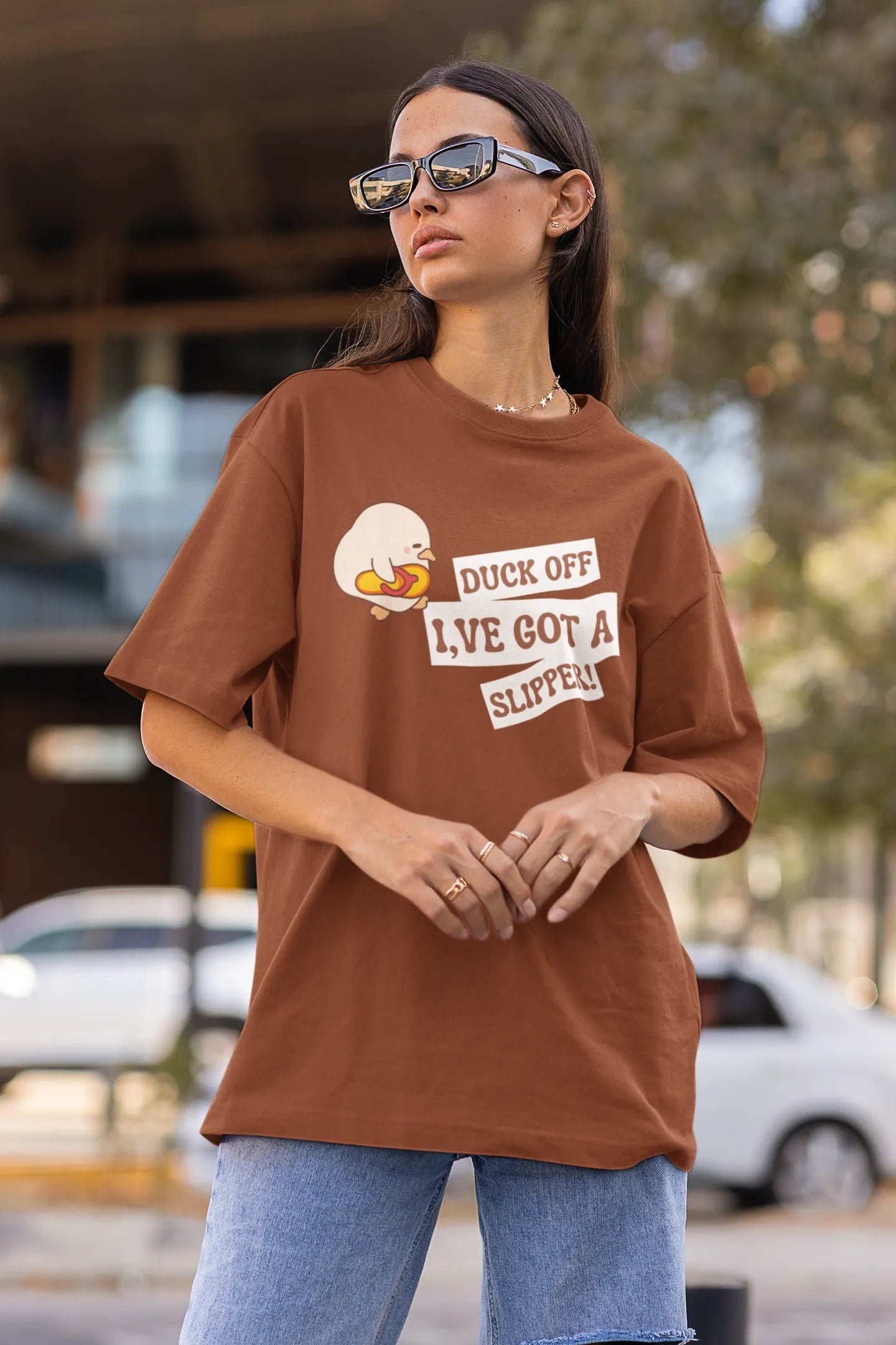 "Funny Duck Off Slipper T-Shirt – Cute Angry Duck Graphic Tee" | Women’s T-shirt for Animal Lovers