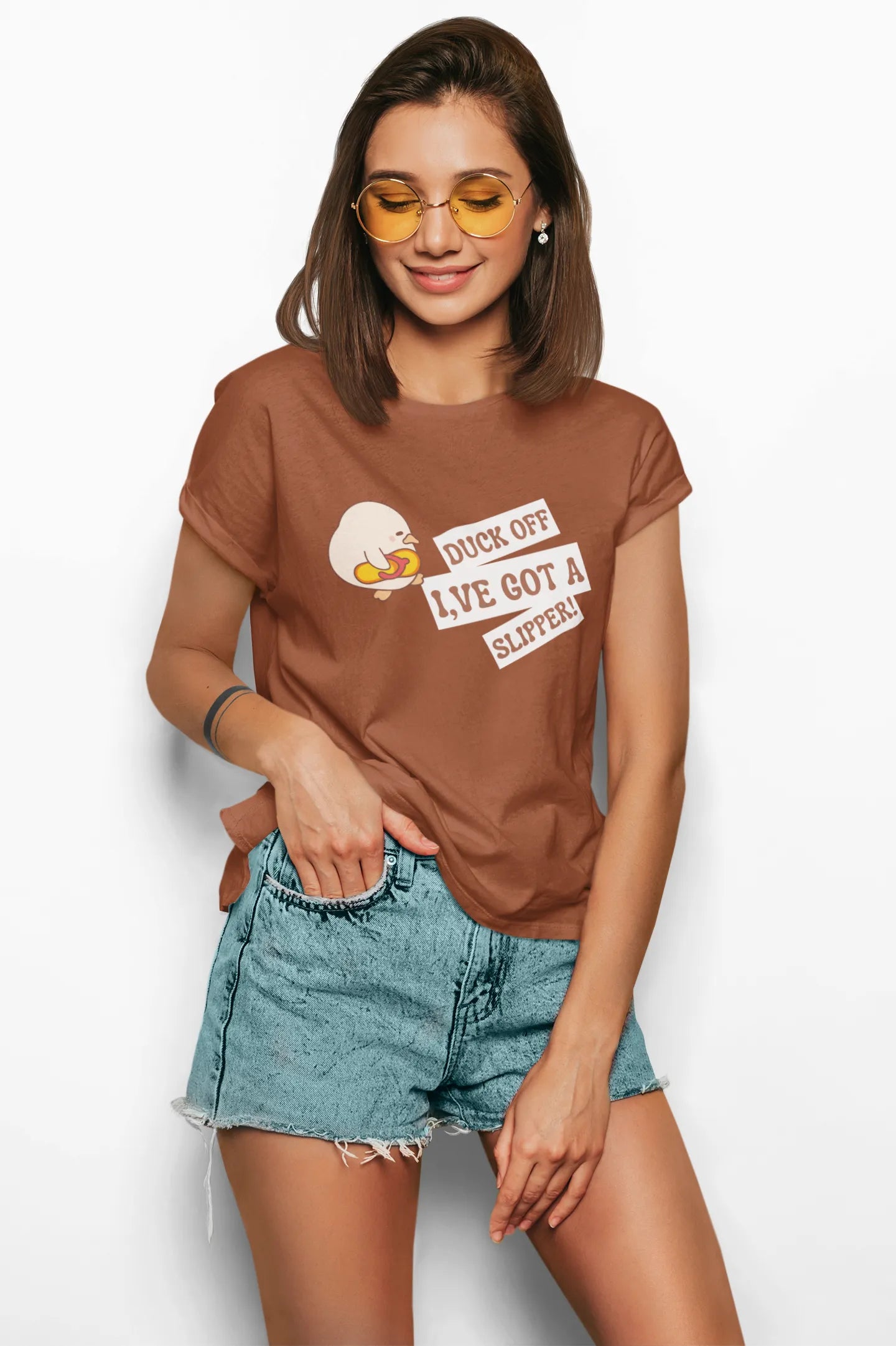 "Funny Duck Off Slipper T-Shirt – Cute Angry Duck Graphic Tee" | Women’s T-shirt for Animal Lovers