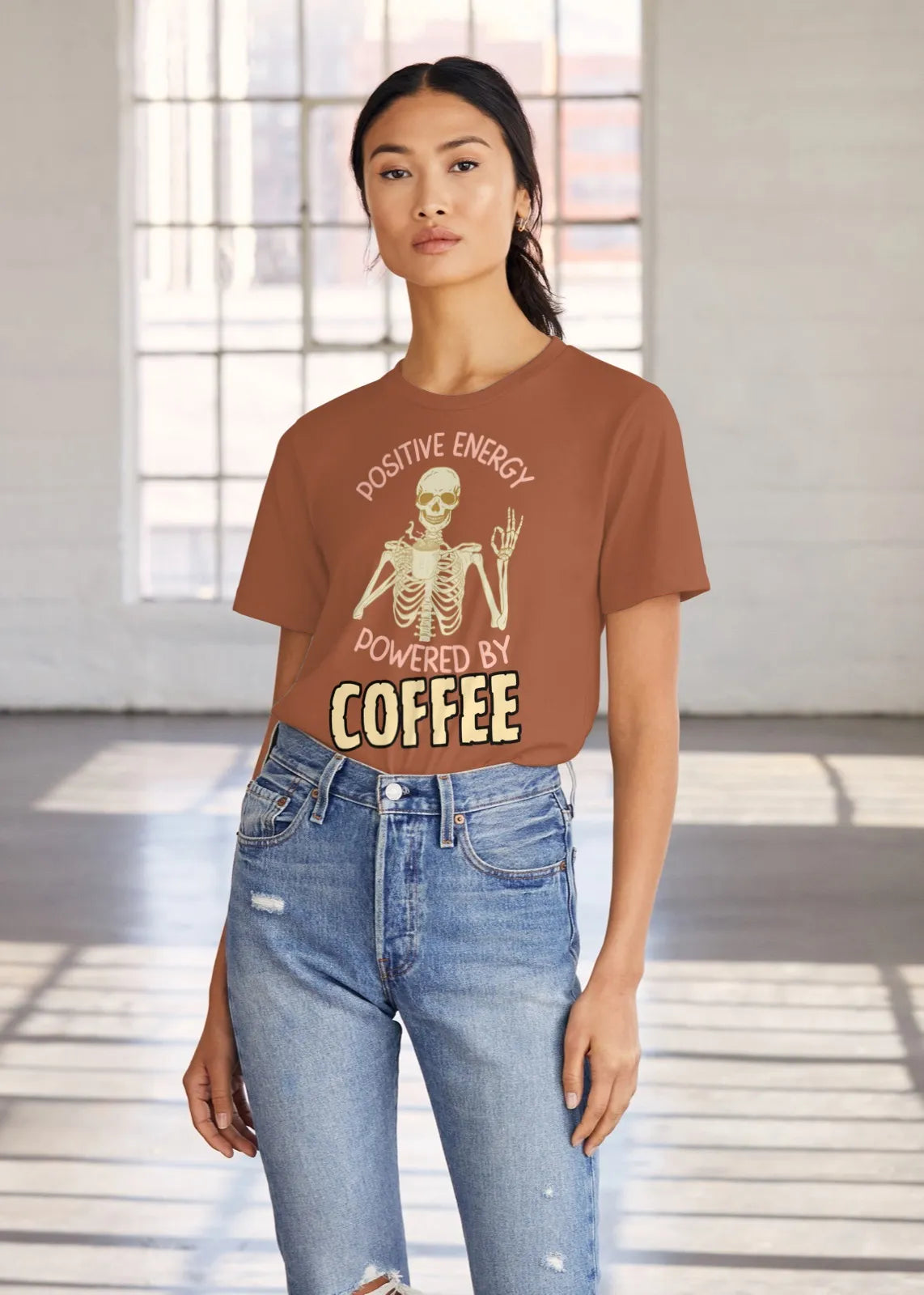 "Positive Energy Powered By Coffee" | Women’s Coffee Lovers T-shirt