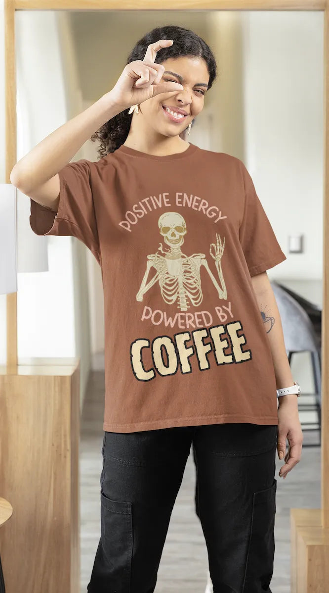 "Positive Energy Powered By Coffee" | Women’s Coffee Lovers T-shirt