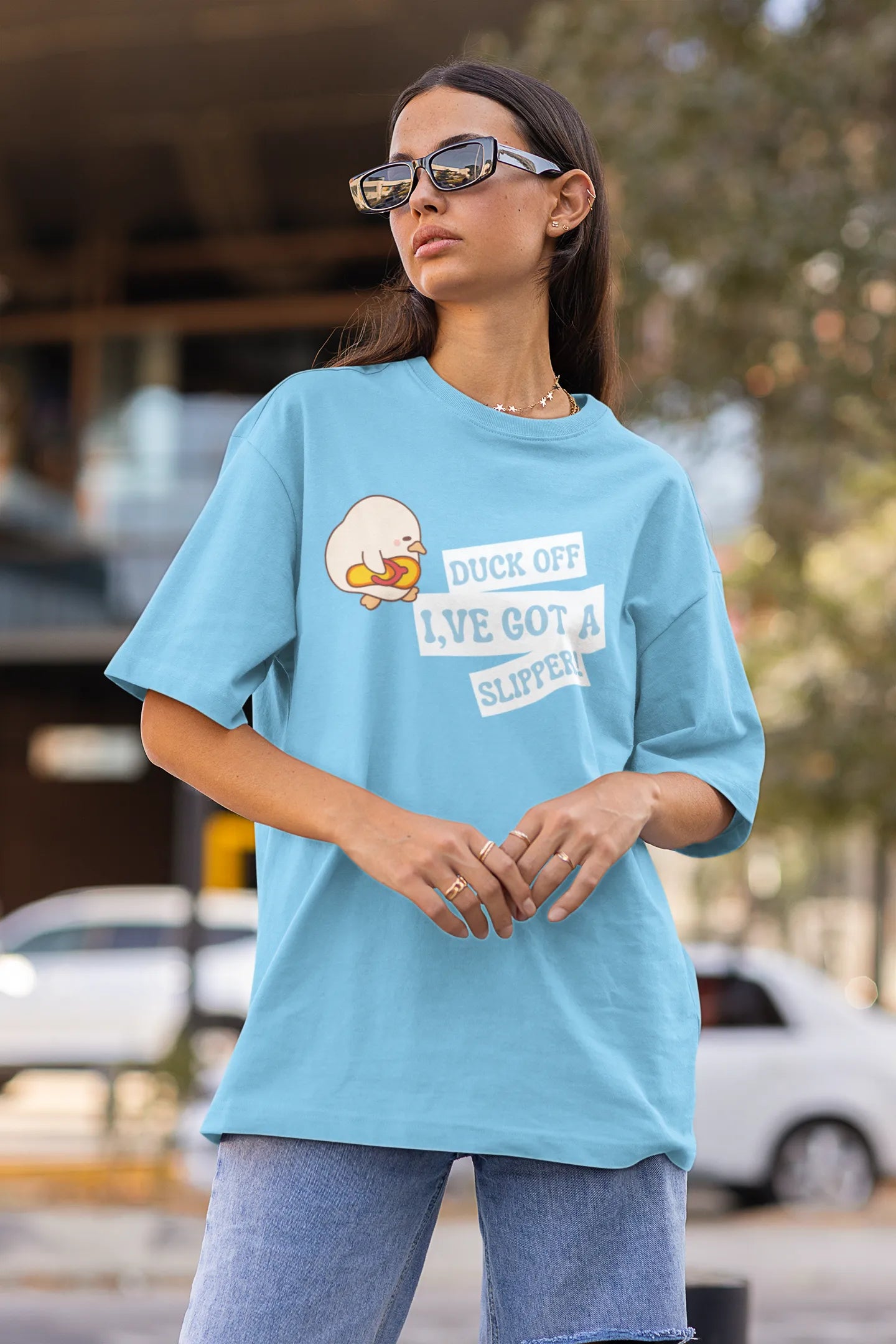 "Funny Duck Off Slipper T-Shirt – Cute Angry Duck Graphic Tee" | Women’s T-shirt for Animal Lovers