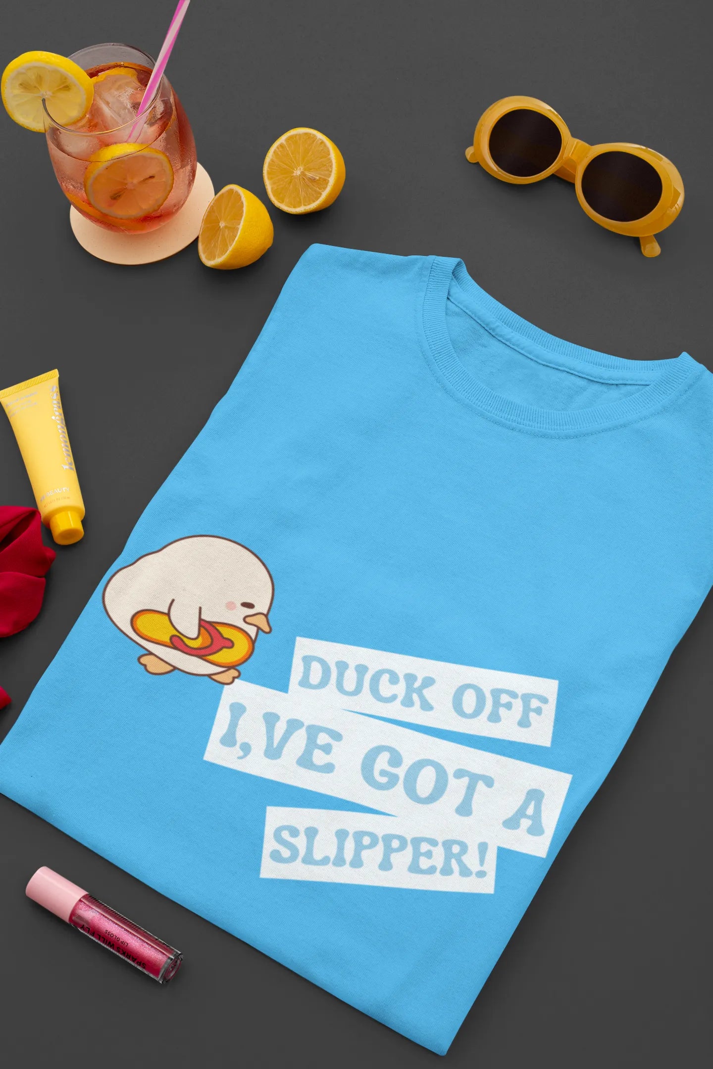 "Funny Duck Off Slipper T-Shirt – Cute Angry Duck Graphic Tee" | Women’s T-shirt for Animal Lovers