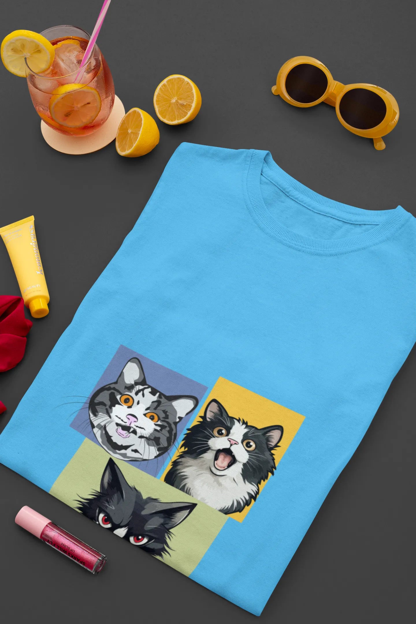 Grumpy, Happy & Surprised Cats Faces Graphic Tee for Women