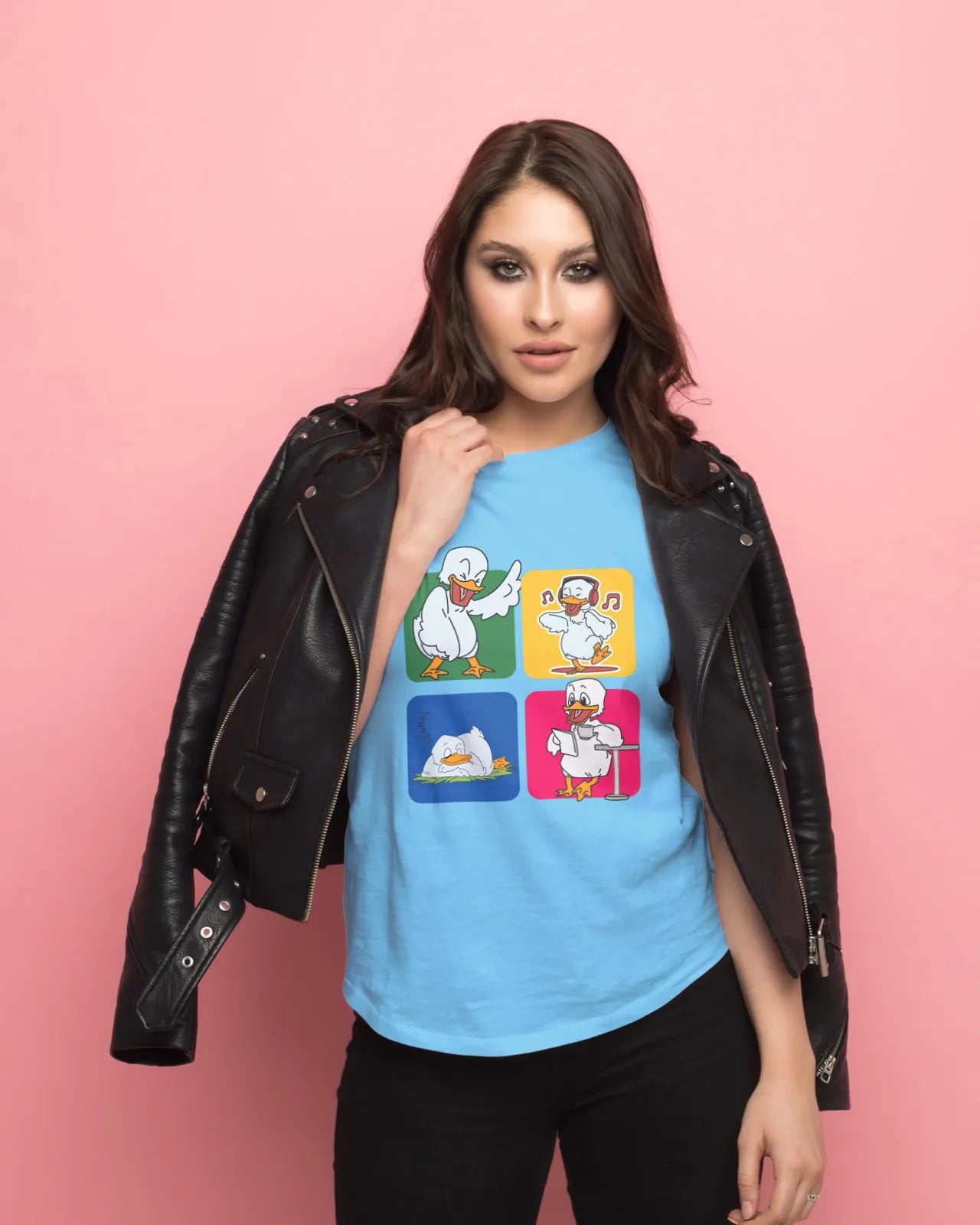 "Mood Swing Duck Graphic T-Shirt – Funny Cartoon Vibes Tee | Chill, Dance, Sleep & Read" | Women’s T-shirt for Cartoon Lovers