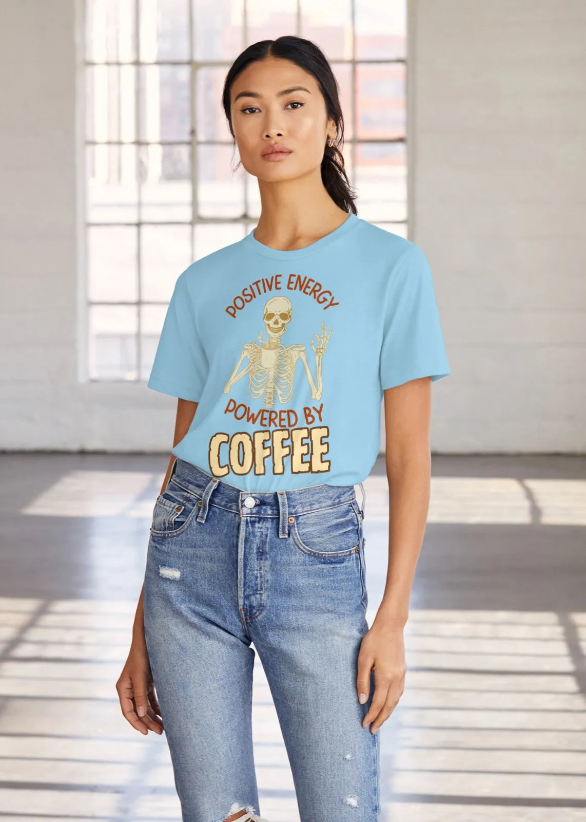 "Positive Energy Powered By Coffee" | Women’s Coffee Lovers T-shirt
