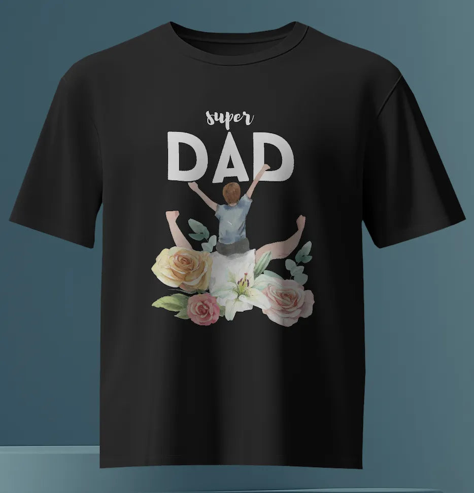 “Super Dad” Black T-Shirt – Joyful Gift for Father’s Day & Special Occasions