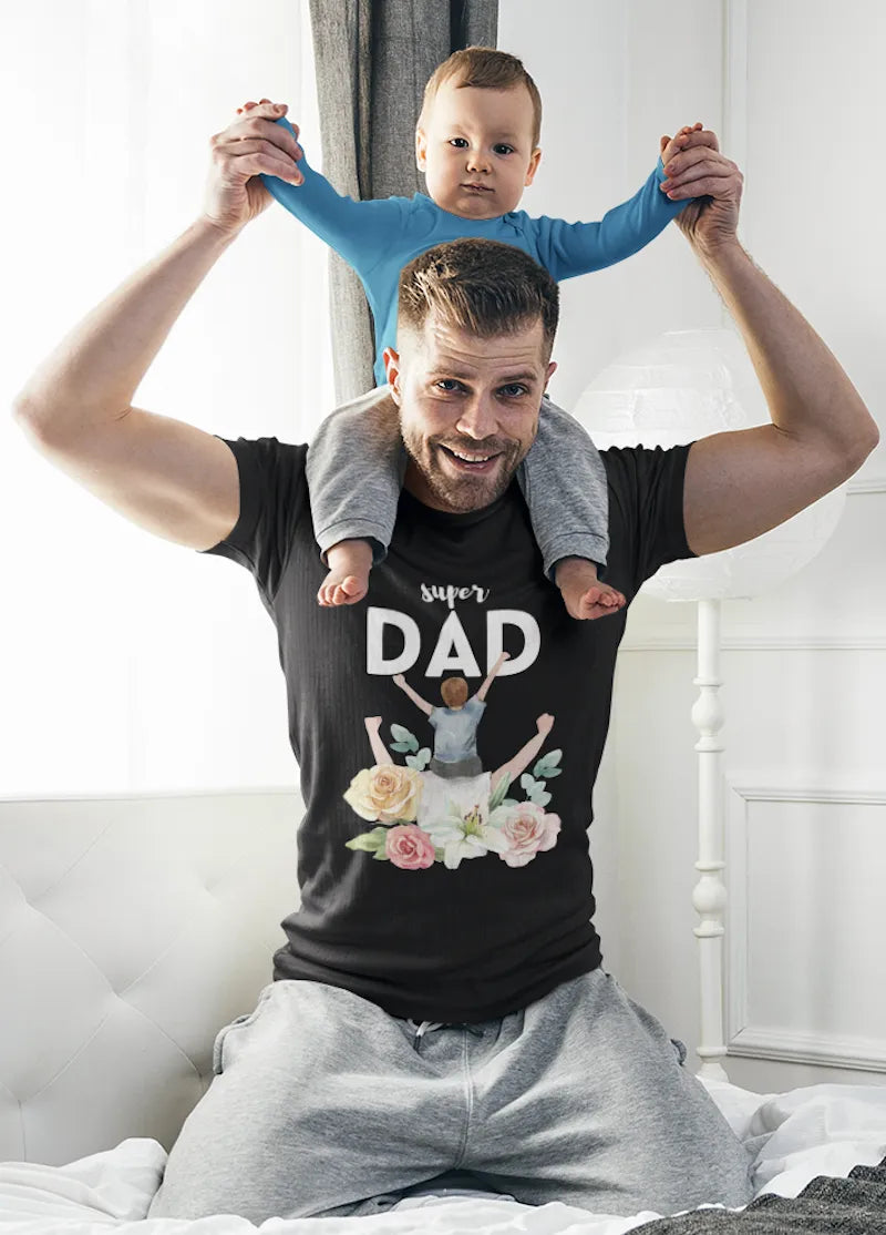 “Super Dad” Black T-Shirt – Joyful Gift for Father’s Day & Special Occasions