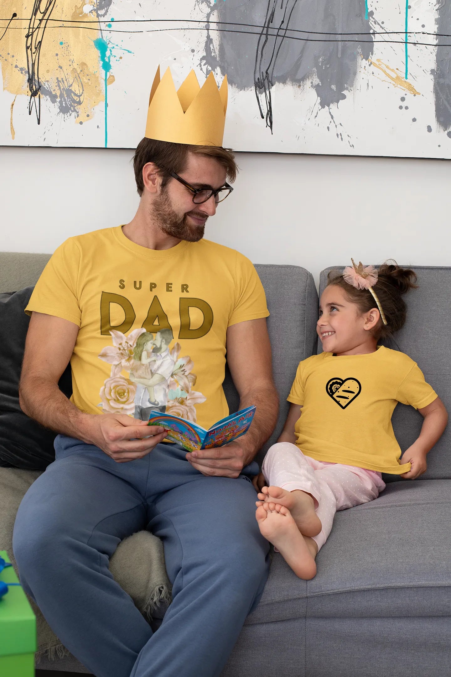 "Super Dad" Mustard T-Shirt – Heartfelt Gift from Daughter | Floral Tee for Father’s Day & Special Occasions