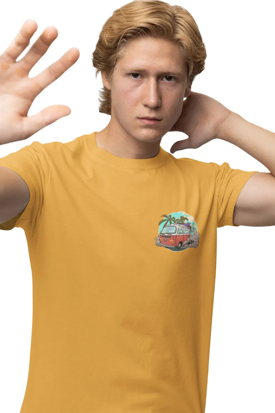 Time To Travel Worldwide' Double Impact Travel-Adventure T-Shirt | Men's Mustard T-shirt for Travel and Adventure Lovers