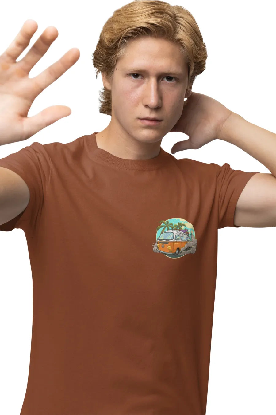 Time To Travel Worldwide' Double Impact Travel-Adventure T-Shirt | Men's Rust T-shirt for Travel and Adventure Lovers