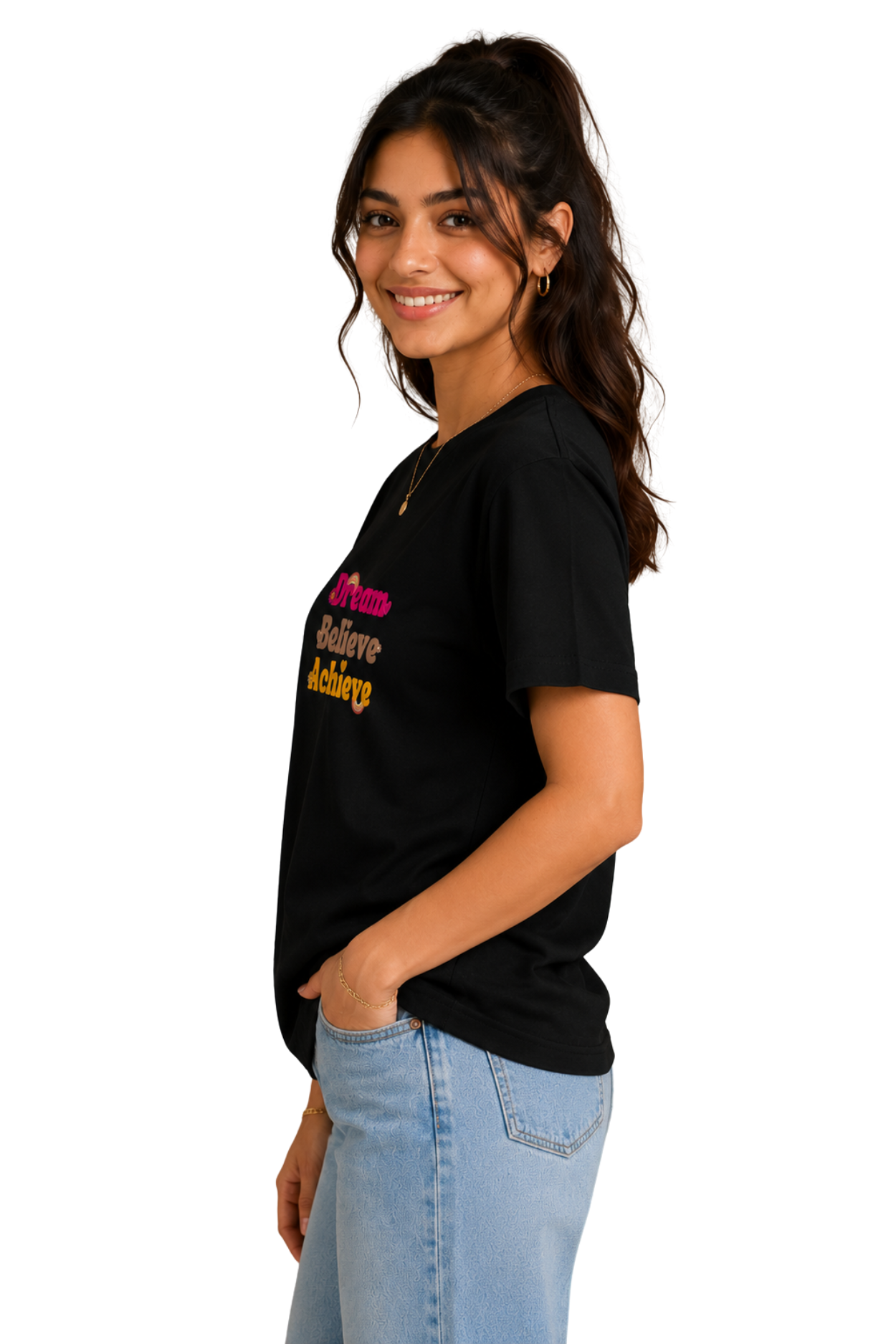 Dream Believe Achieve | Women's Black T-shirt | Motivational
