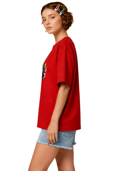 Oni Mask | Women's Red T-shirt | Cartoon