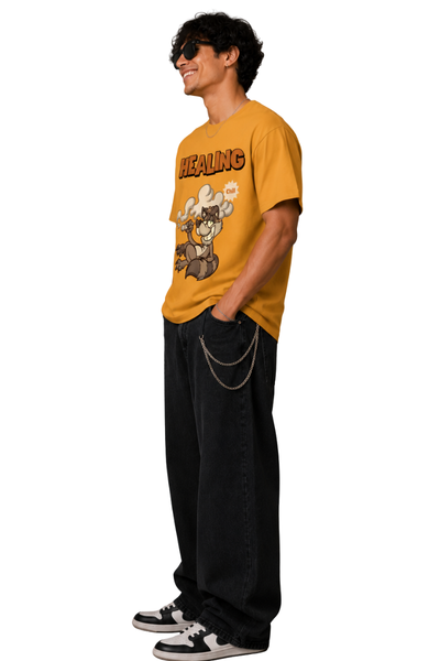 Healing Vibes | Men's Mustard T-shirt | Cartoon