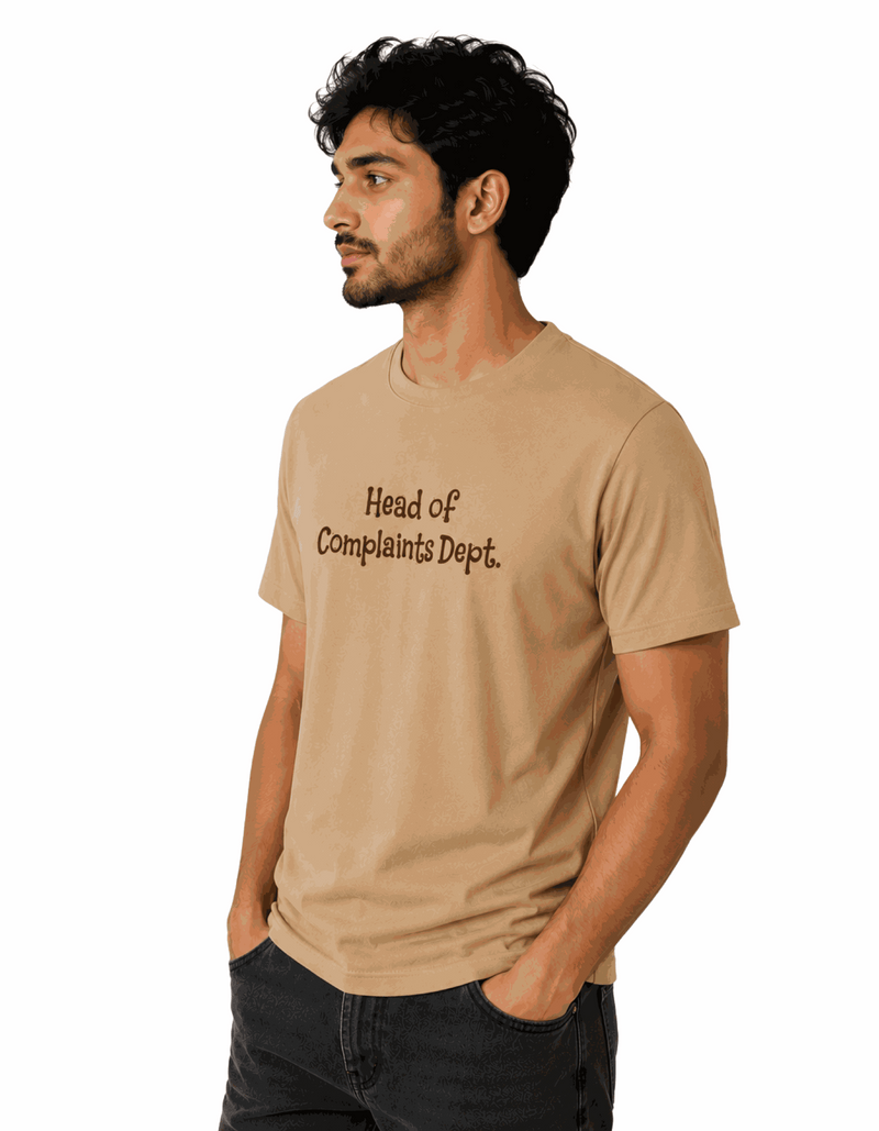 Head of complaints dept. | Men's Beige T-shirt | The Sibling Edit