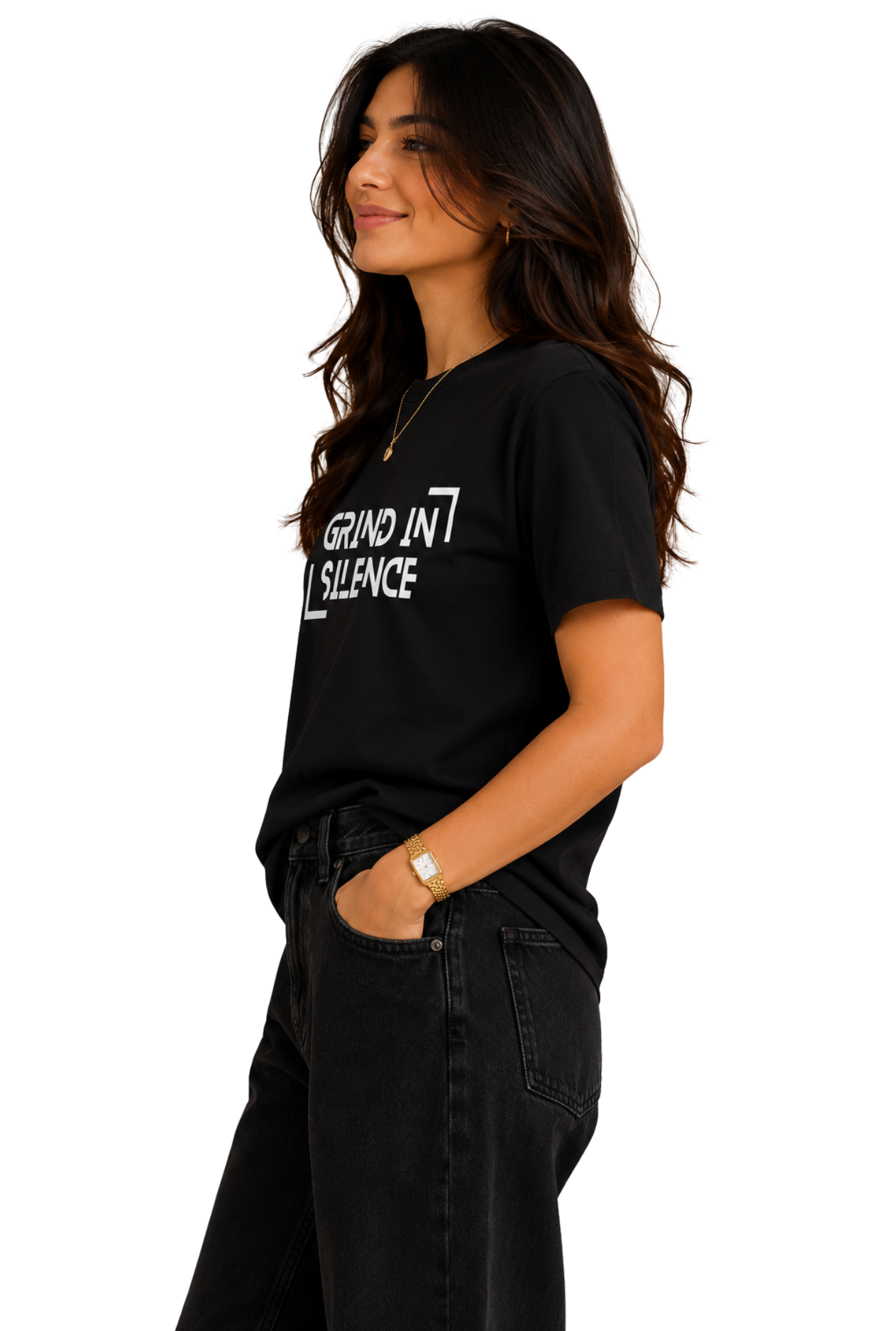 Grind In Silence | Women's Black T-shirt | Motivational