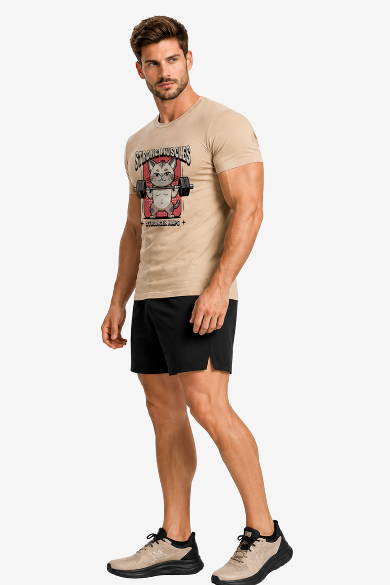 Strong Muscles | Men's Beige T-shirt | Muscle and Mind