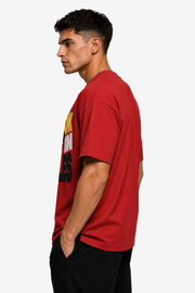 Red men’s T-shirt with You Look Good in Muscles gym quote and weightlifter artwork