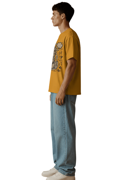 Lazy Bean | Men's Mustard T-shirt | Cartoon