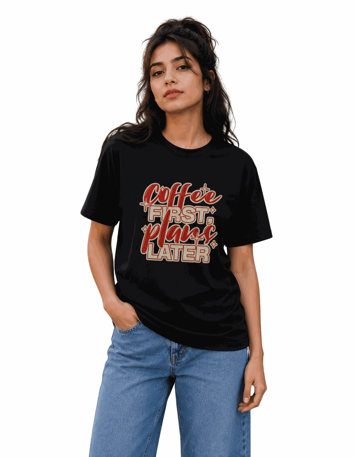 Coffee First | Women's Black T-shirt | Coffee