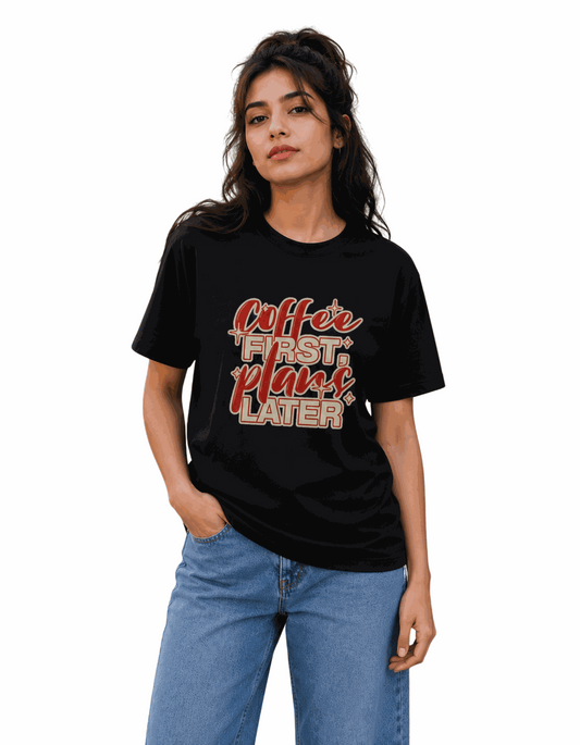 Coffee First | Women's Black T-shirt | Coffee