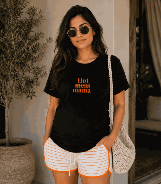 Hot Mamas | Women's Black T-shirt | Mom To Be