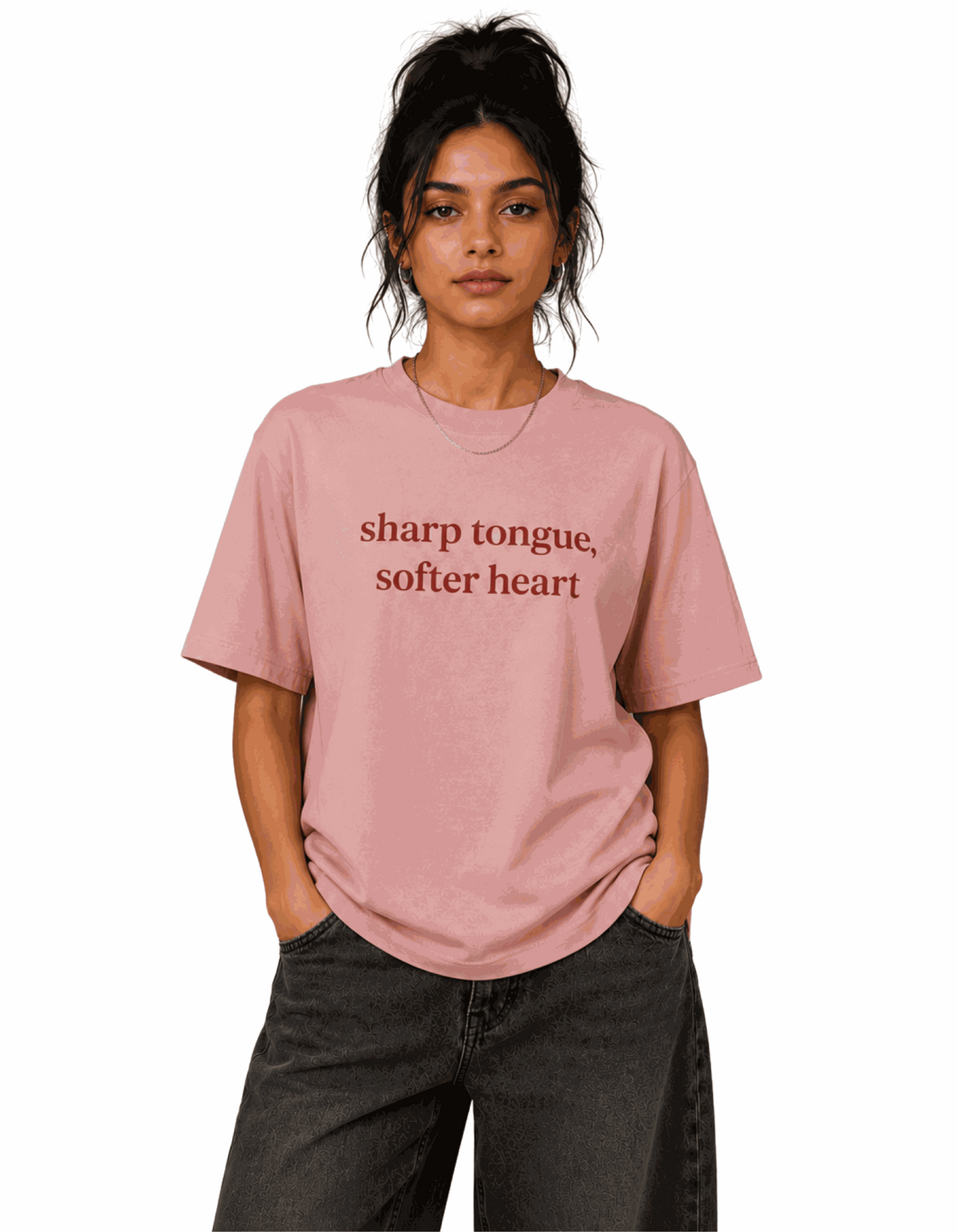 Sharp tongue softer heart | Women's Peach T-shirt | The Sibling Edit