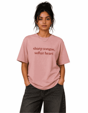 Sharp tongue softer heart | Women's Peach T-shirt | The Sibling Edit
