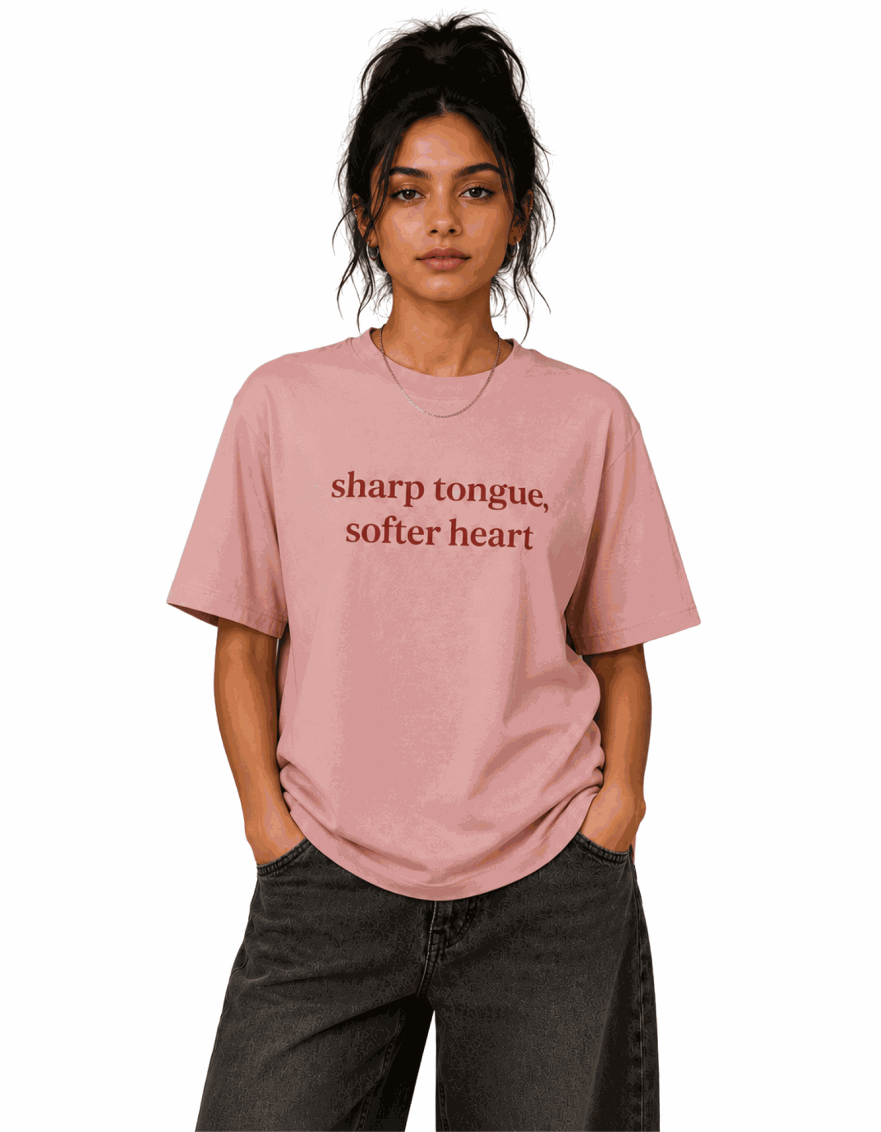 Sharp tongue softer heart | Women's Peach T-shirt | The Sibling Edit