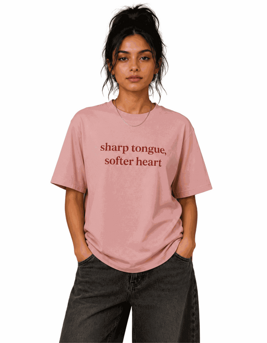 Sharp tongue softer heart | Women's Peach T-shirt | The Sibling Edit
