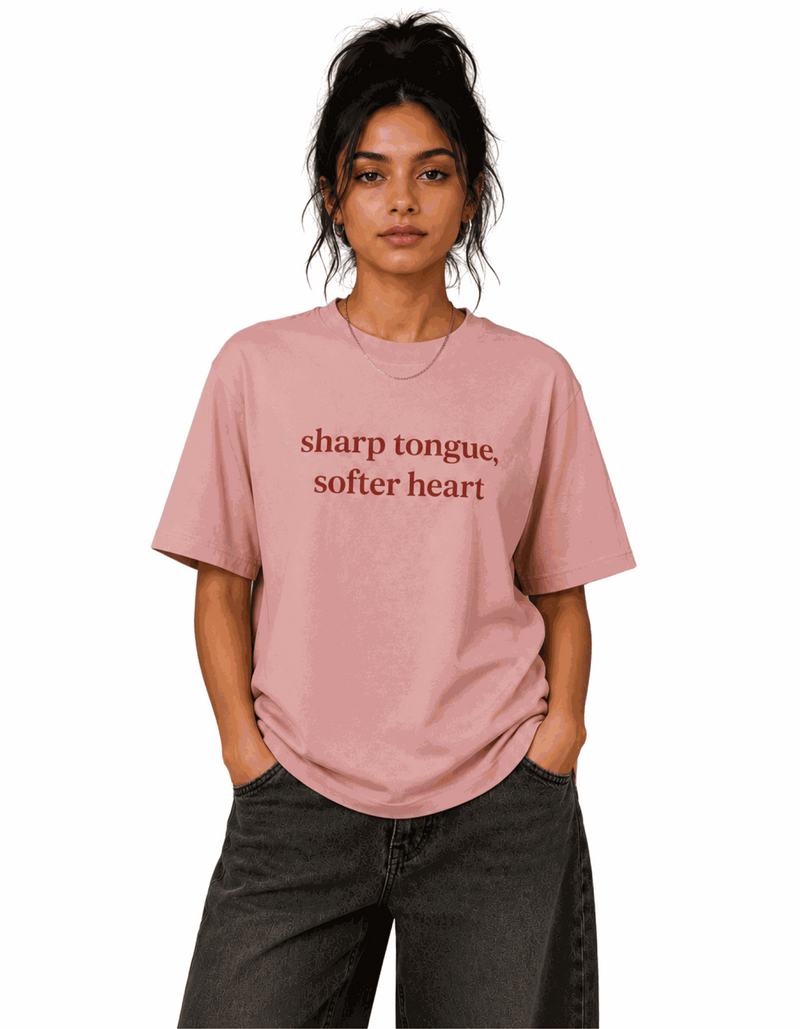 Sharp tongue softer heart | Women's Peach T-shirt | The Sibling Edit