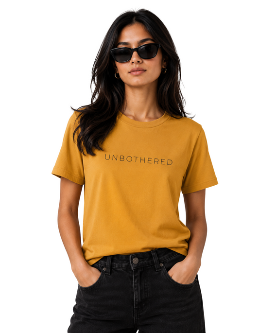 Unbothered | Women's Mustard T-shirt | The Sibling Edit
